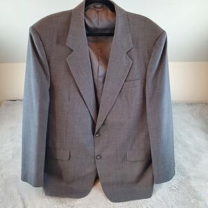 Brookcraft Wool Blazer Mens 44R Glen Check Plaid 2 Button Sport Coat Jacket Grey